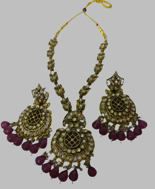 Magenta Chandbali Statement Necklace and Earring Set