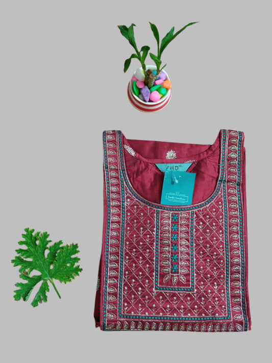Maroon Heavy Embroidery Silk Kurti Top