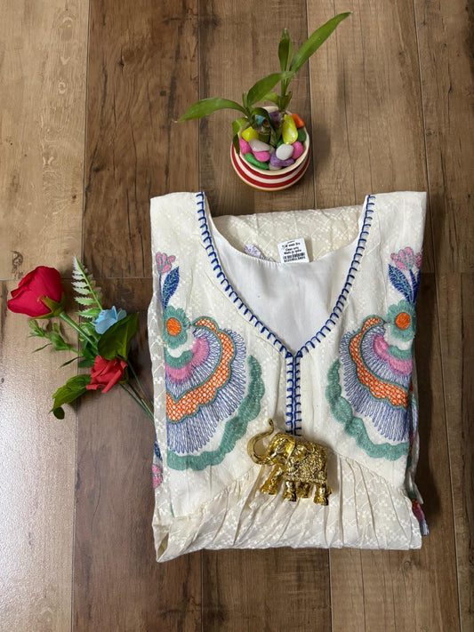 HEAVY EMBROIDERY COTTON LONG KURTI TOP