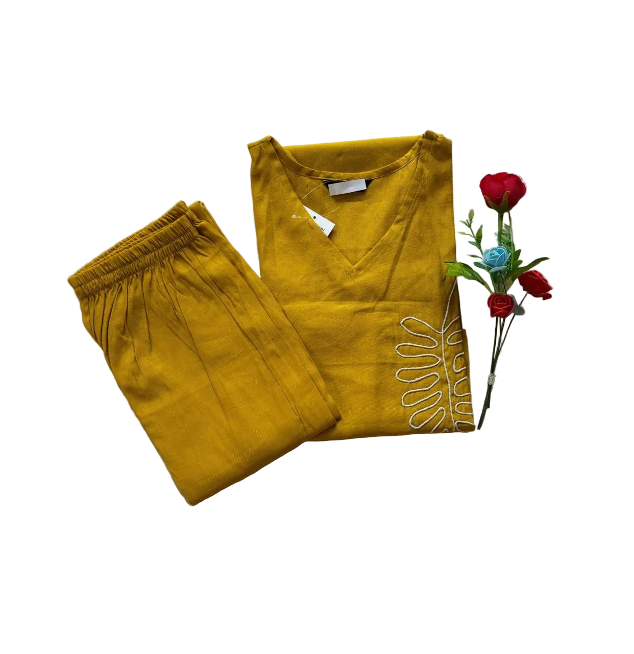 Light Mustard Yellow Vatican Silk Two Piece Kurti Set
