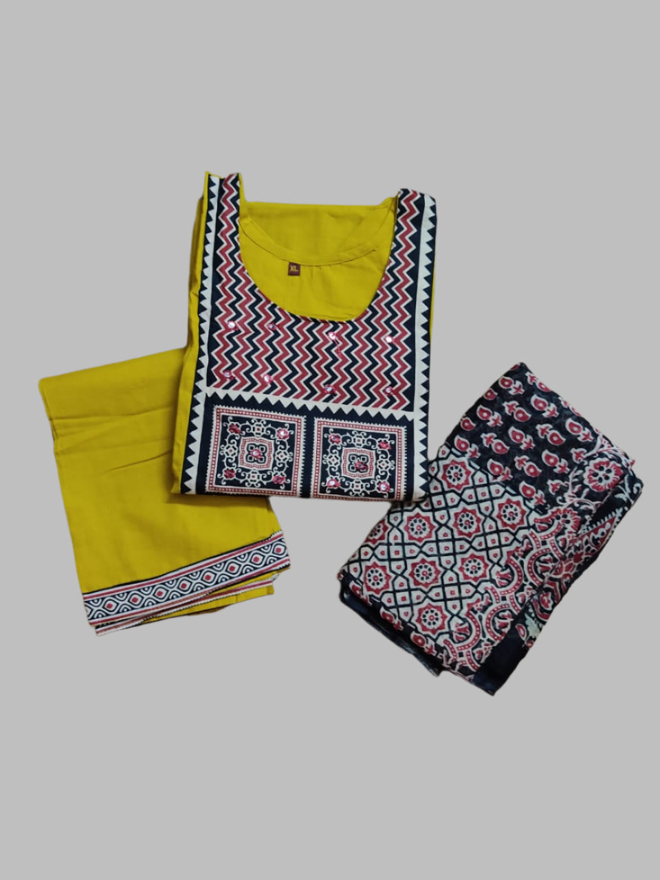 Mustard-Yellow Pure-Cotton Three-Piece Set