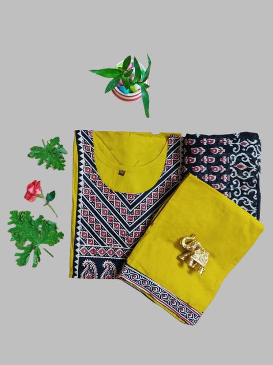 Mustard-Yellow Pure-Cotton Three-Piece Set