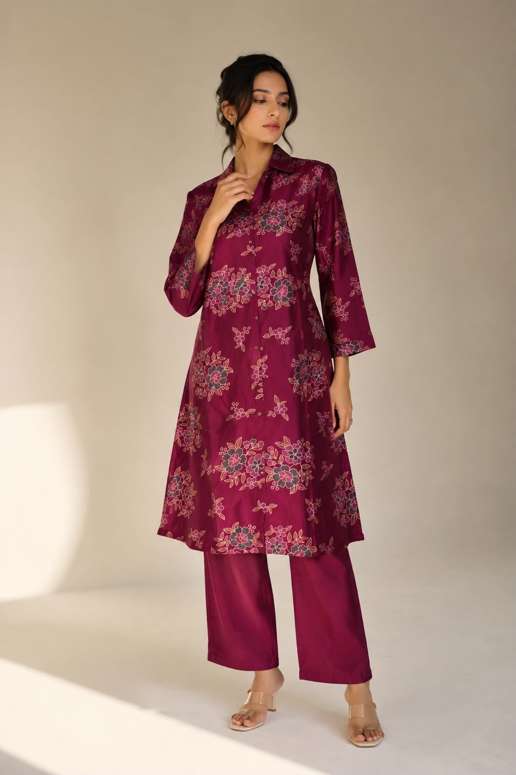 Maroon Vatican Silk Two Piece Kurti Se