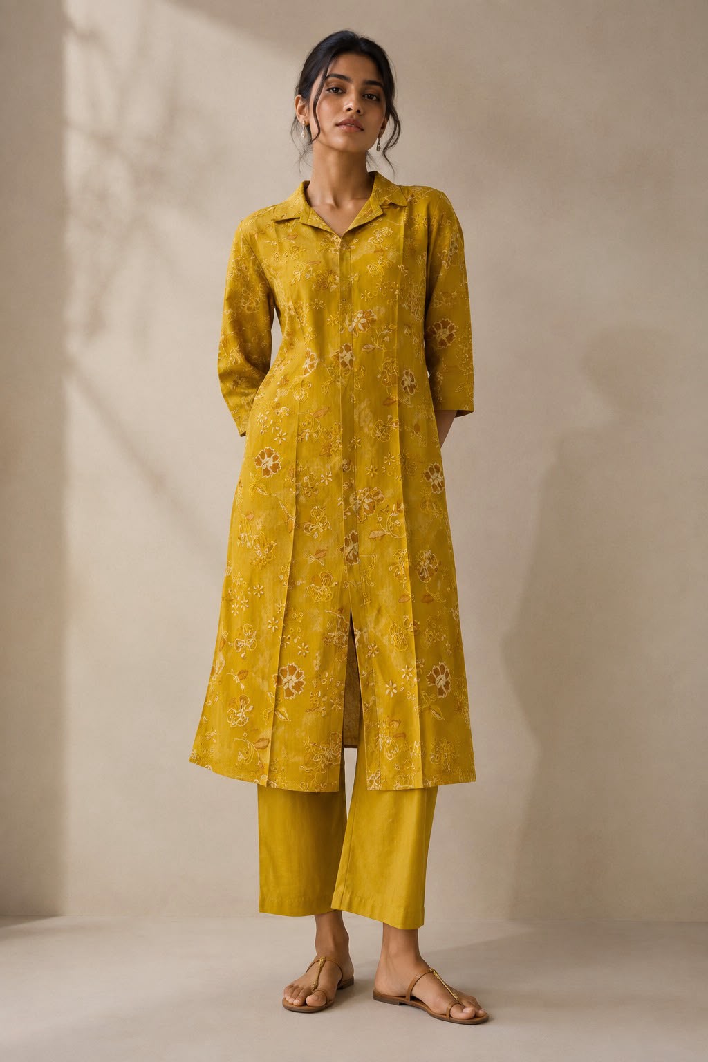 Olive Yellow Vatican Silk Two Piece Kurti Set