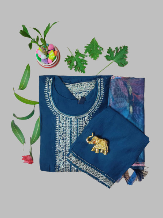 Peacock-Blue Vatican-Silk 3-Piece Designer Set