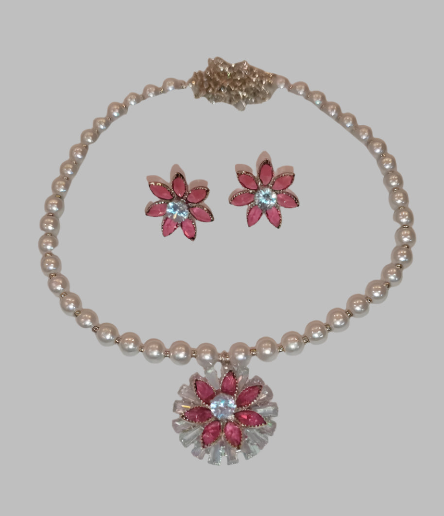 PEARL NECKLACE AND STUDS WITH AD