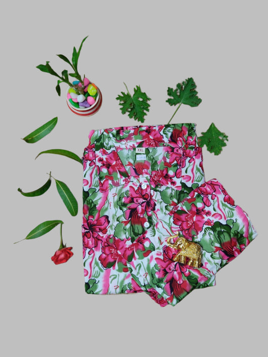 Pink-Green Rayon Floral Two-Piece Sets
