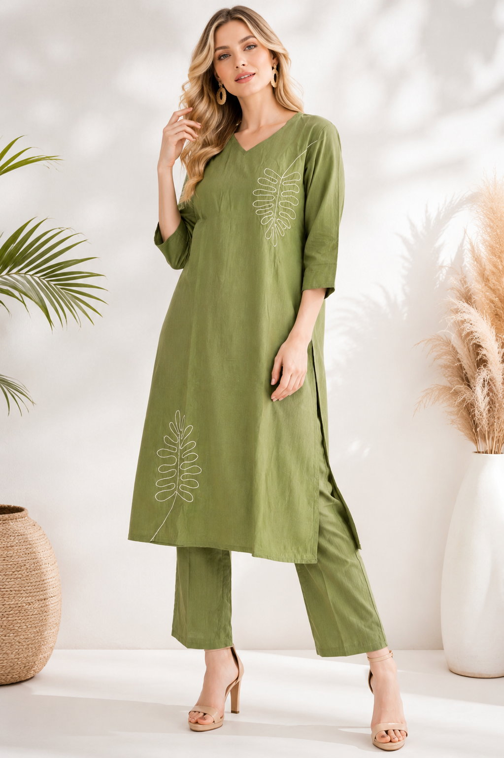 Pista Green Vatican Silk Two Piece Kurti Set