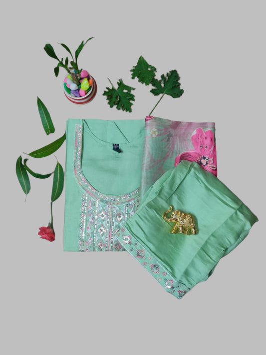 Pista Green Roman Silk 3-Piece Designer Set