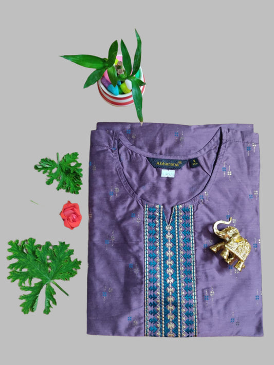 Light Purple Silk Embroidery Kurti Top