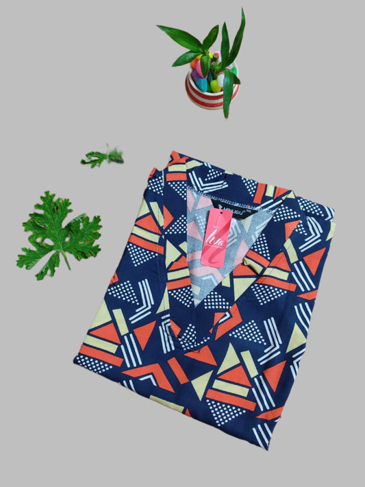 BLUE GEOMETRIC PRINT RAYON KURTI TOP