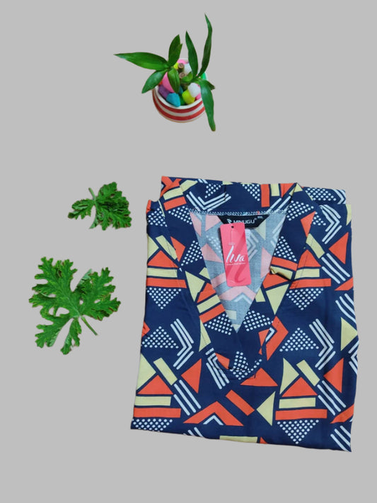 BLUE GEOMETRIC PRINT RAYON KURTI TOP