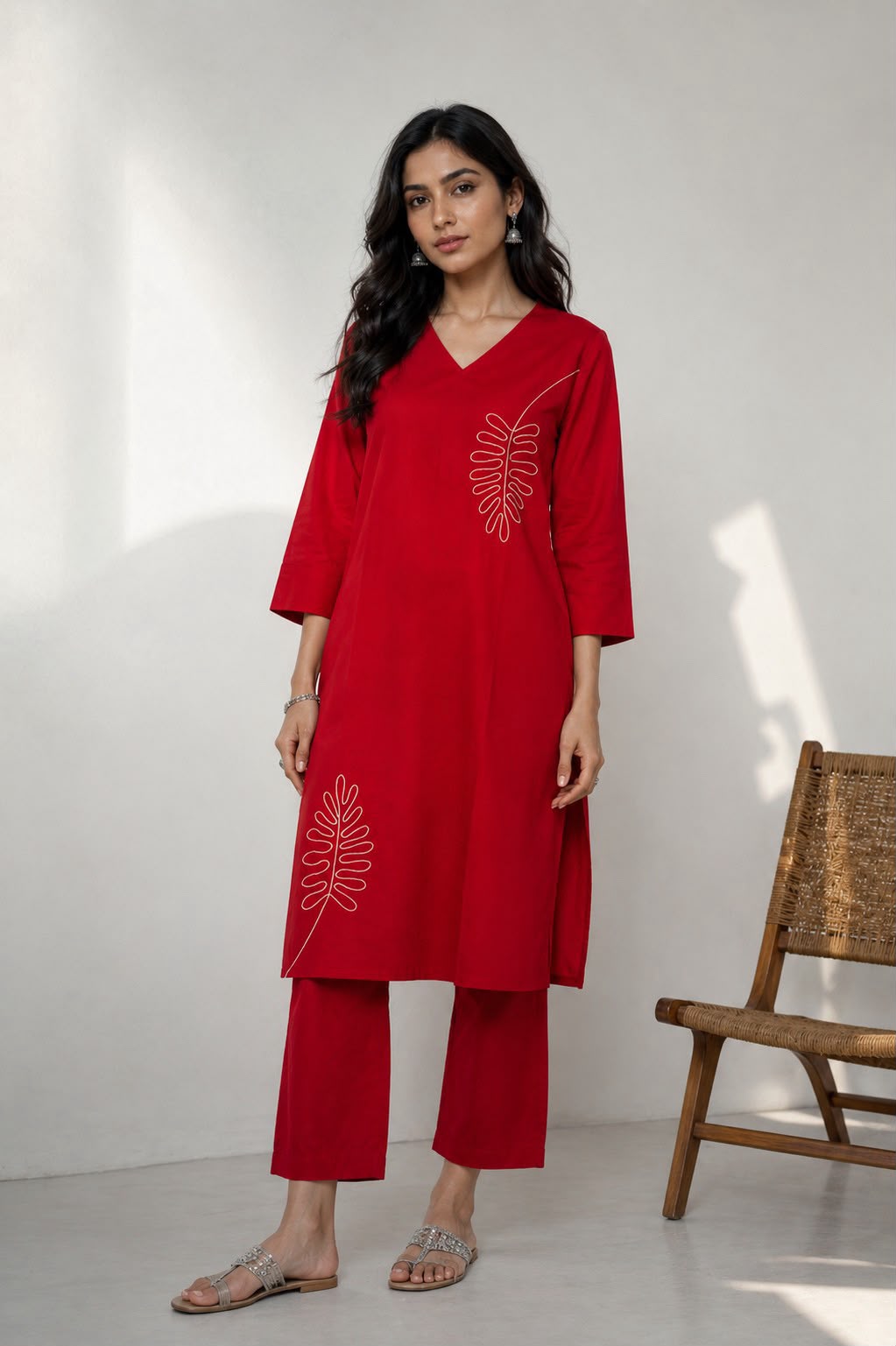 Red Vatican Silk Two Piece Kurti Set