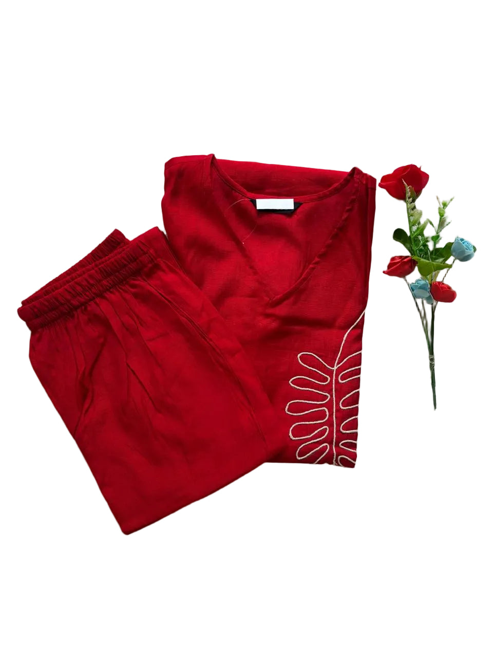 Red Vatican Silk Two Piece Kurti Set