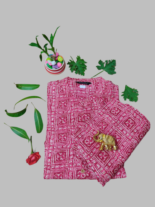 Rayon Two-Piece Set with Magenta and Off-White Floral Prints