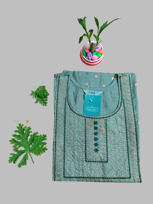 Spring-Green Heavy Embroidery Silk Kurti Top