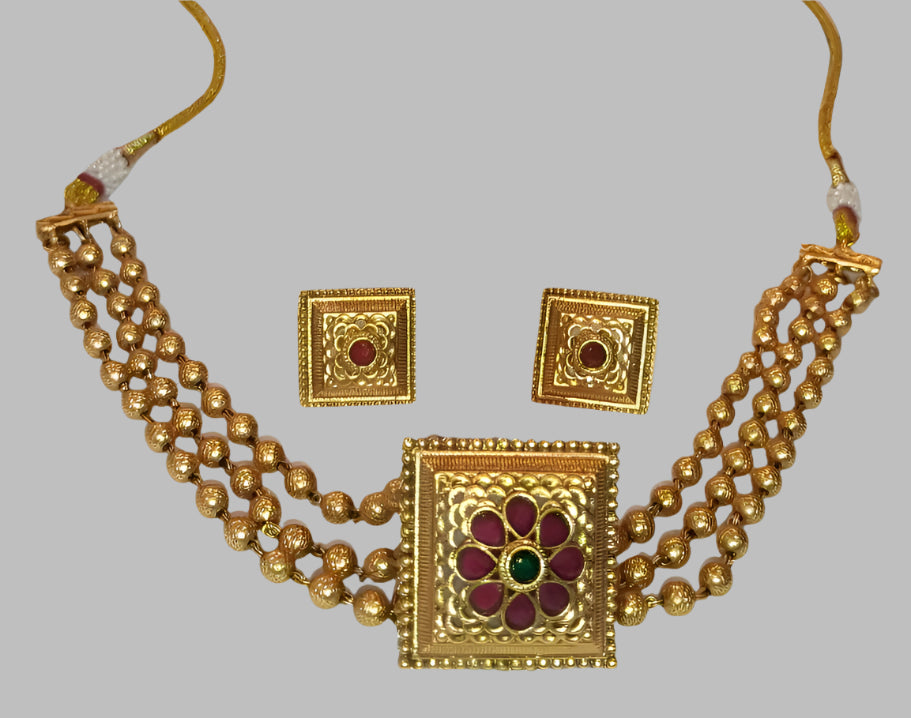 Three-liner Square Ethnic Chokers