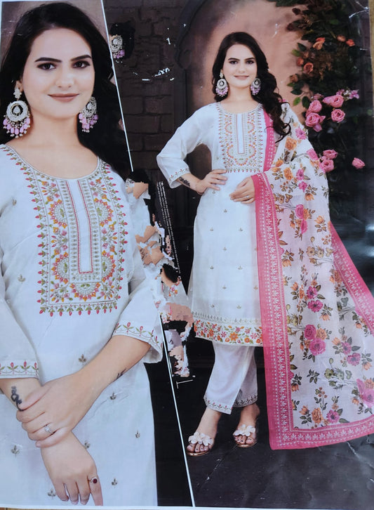 Off-White Roman Silk 3-Piece Designer Set