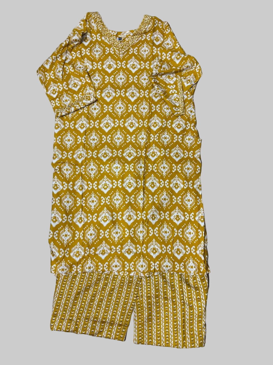 Mustard Yellow Cotton Two Piece Kurti Set