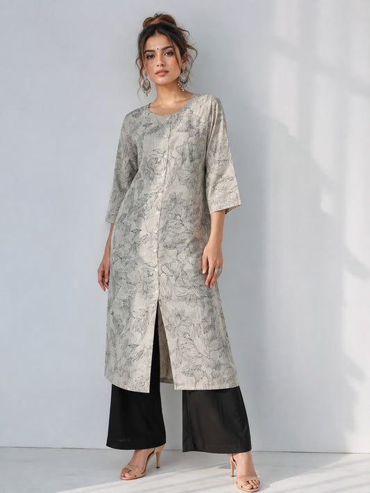 Beige Vatican Silk Two Piece Kurti Set