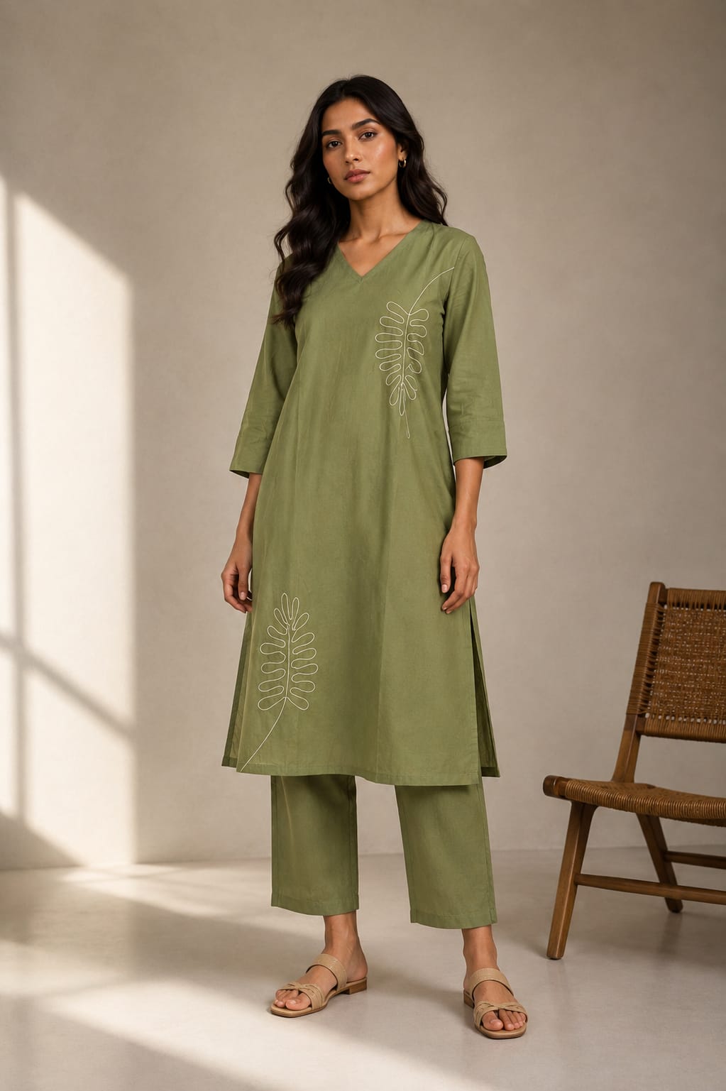 Pista Green Vatican Silk Two Piece Kurti Set