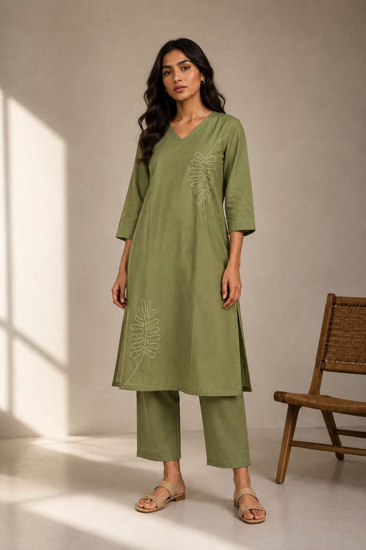Pista Green Vatican Silk Two Piece Kurti Set