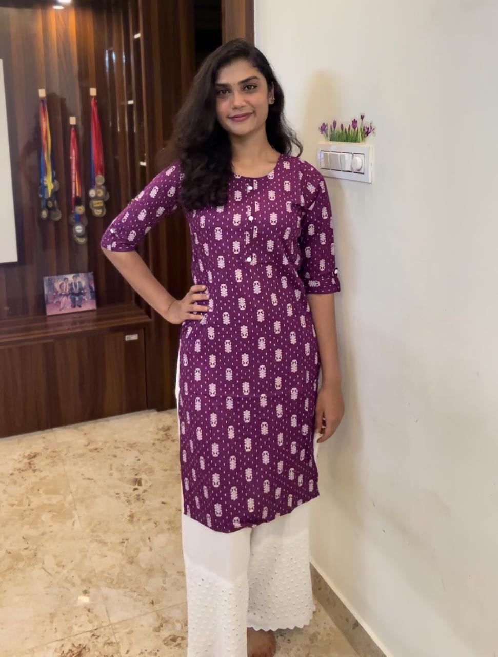 Purple-Color Soft-Rayon Kurti Top