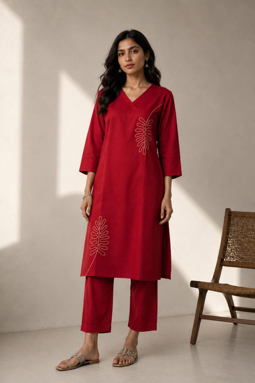 Red Vatican Silk Two Piece Kurti Set