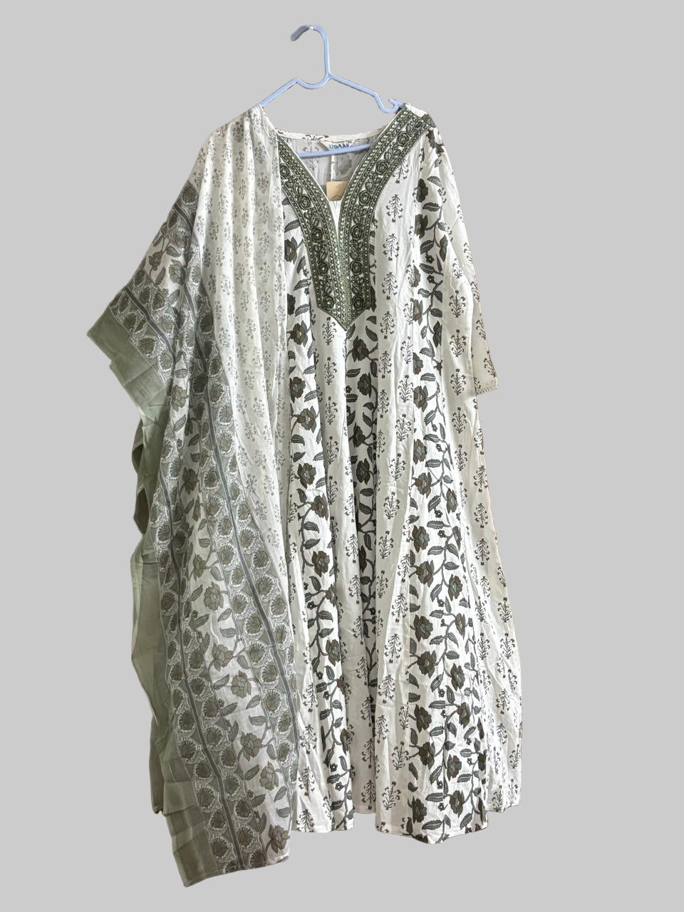 Gown Type White Cotton Kurti with Duppatta